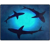 Three Floating Sharks Indoor Doormat Bath Rugs Non Slip,Washable Cover Floor Rug Absorbent Carpets Floor Mat Home Decor for Kitchen 36x24 Inch
