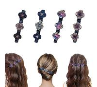 Three Flower Side Hair Clips,4 Pcs Sparkling Crystal Stone Braided Hair Clips,Styling Sectioning Hair Clips, Cute Hair Barrettes,Three Flower Side Hair Clips, for Women Girls