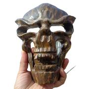 Three-Flower Stone Skull Mask, Quartz Crystal Ore Carved Grimace Home Decor
