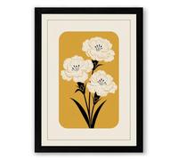 Three Flowers, Golden Ground Botanical Framed Wall Art Print A4 (29.7×21cm) Black, Wall Decor for Living Room, Bedroom, Office & Home, Ready to Hang, Art Gift