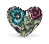 Three Flowers Painting Badges Heart with Button Design, Personalized Picture Pin Brooches, Heart Badge Holders for Decorate Hat Shirt Clothing Bag Accessories