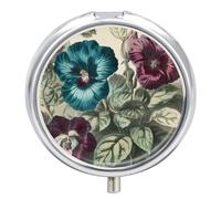 Three Flowers Painting Pill Box Case 3 Compartment Travel Medicine Pill Organizer 3x A Day Portable Vitamin Organizer with Mirror Small Pillbox for Purse & Pocket Cute Daily Medicine Container Metal V