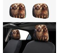 Three Fluffy Dogs Head Rest Cover Car Accessories, 2 Pcs Car Seat Headrest Cover, Washable Headrest Protector Universal Fit To All Car Suvs Truck Van Vehicles Auto