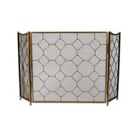 Three Fold Fire Guard Quatrefoil Fireplace Spark Protection Screen Fire Surround Brass Finish Vintage Style Adjustable Fireplace Cover for Fireplaces, Log Burners & Stoves