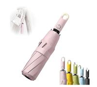 Three-Fold Self Opening & Retracting Umbrella with Buckle - Lightweight & Portable Travel Umbrella, 360° Rotatable Handle - Windproof (Pink)