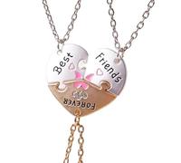Three Forever Best Friends Heart-Shaped Puzzle Necklaces With Alloy Crystal Pendants. Perfect Birthday Gifts For Best Friends/Sisters