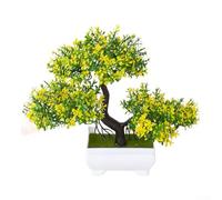 Three Fork Pine Artificial Bonsai With Structured Growth Pattern For Consistent Visual Language In Interior Layouts(Yellow)
