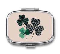Three Four-Leaf Clover Shamrocks Leopard-Print Pill Box 2 Compartment Portable Medicine Pill Case Travel Pill Organizer for Pocket Purse