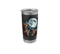 Three Foxes Under Moon Nocturnal Wildlife Scene Stainless Steel Insulated Tumbler