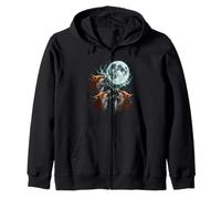 Three Foxes Under Moon Nocturnal Wildlife Scene Zip Hoodie