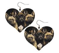 Three French Bulldogs Leather Earrings for Women Heart Earring Lightweight Dangle Earrings Jewelry Gifts, One Size, No Gemstone