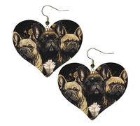 Three French Bulldogs Leather Earrings for Women Heart Earring Lightweight Dangle Earrings Jewelry Gifts