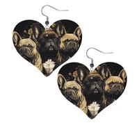 Three French Bulldogs Leather Earrings for Women Heart Earring Lightweight Dangle Earrings Jewelry Gifts