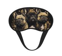 Three French Bulldogs Sleep Mask for Side Sleeper Eye Mask for Sleeping Light Blocking Soft Breathable Sleep Eye Mask for Women Men Adjustable Elastic Strap Travel Nap Blackout Eye Shade Cover
