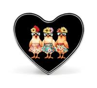 Three French Hens Heart Shape Badge Button Pins Brooches