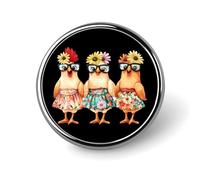 Three French Hens Round Badge Funny Button Pins Brooches