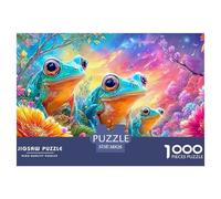 Three Frogs Among Flowers in A Vibrant Forest 1000 Piece Jigsaw Puzzle Dream Frog Perfect Birthday Present for Kids & Adults 38x26cm/1000pcs