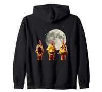 Three Funny Chickens Under The Full Moon Night Sky Zip Hoodie