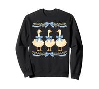 Three Geese With Blue Bows Cottagecore Ribbon Sweatshirt