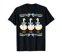 Three Geese with Blue Bows Cottagecore Ribbon T-Shirt