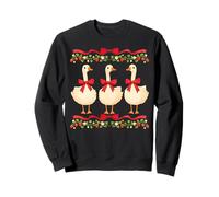 Three Geese With Red Bows Strawberry Garland Cottagecore Sweatshirt