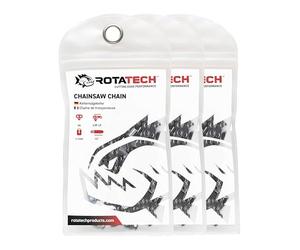 Three Genuine Rotatech Chainsaw Chains Fit Stihl Chainsaw MS170 12" Bar, 3/8" Low Profile Pitch, 1.1mm Gauge, 44 Drive Links Semi-Chisel, Low Kickback for Arborists, Farmers, and Home Owners