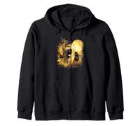 Three German shepherds Howling At The Moon yellow tie dye Zip Hoodie
