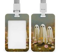 Three Ghosts in A Flower Field ID Badge Holder Retractable Clip Card Holder Card Protector Name Badge Name Tag for Work Office Doctor Nurse