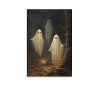 Three Ghosts in The Woods Art Nostalgia, Dark Academia, Ghosts in Woodland, Dark Romantic Eerie, Ghost Friends Poster Canvas Poster Bedroom Decor Landscape Office Room Decor Gift 12x18inch(30x45cm)