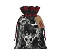 Three giraffe Patterned decorative gift bag, drawstring candy bag, reusable, suitable for storing gifts or everyday items.