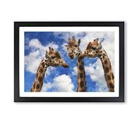 Three Giraffes Painting Framed Print | A2 Black Framed Wall Art | Ready to Hang | Modern Animal Picture | Living Room Bedroom Lounge Office