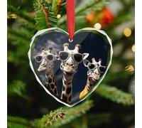 Three Giraffes Wearing Sunglasses Christmas Ornaments - Heart Christmas Tree Decorations with Red String, Winter Holiday Keepsake Pendant for Fireplace, Mantel, Wreath Holiday Party Decor (3.1 Inch)