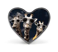 Three Giraffes Wearing Sunglasses Heart Shape Lapel Pin Personalized Pinback Button Badges Retro Punk Button Pin Kawaii Heart Badges for Men Women Clothes Bags Hats & Gift