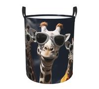 Three giraffes wearing sunglasses Laundry Hamper with Handle Waterproof Collapsible Laundry Basket Circular Dirty Clothes Hamper Lightweight Storage Basket for Bathroom Bedroom Car Small