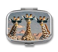 Three Giraffes Wearing Sunglasses Pill Case 2 Compartments Travel Pill Organizer for Pocket Small Pill Box Portable Pill Container Metal Medication Holder to Hold Vitamin Fish Oil Supplement