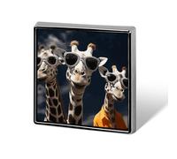 Three Giraffes Wearing Sunglasses Square Lapel Pin for Men Women Personalized Lapel Badge Metal Brooch Printed Aluminum Alloy Memorial Pins for Backpack Clothing Decoration Business
