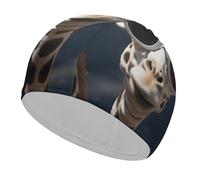 Three Giraffes Wearing Sunglasses Swim Caps for Adult Women & Men, Lightweight Stretchable Swim Pool Hat,Swimming Caps for Pool, Beach, Lap Swimming,Surfing Protection Hair Ears