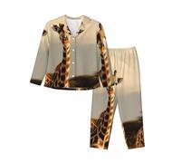 Three Giraffes Women'S Long-Sleeved Pajama Set Tops And Pants Nighttime Sleep Relax Lazy Weekend Black