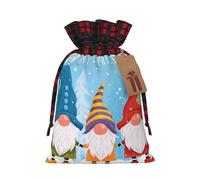 Three Gnomes Illustration Christmas Burlap Gift Bags With Drawstring And Tags - Tiny Small Gift Bags For Xmas Candy And Christmas Supplies, Christmas Drawstring Gift Bags 8.3×11.8in