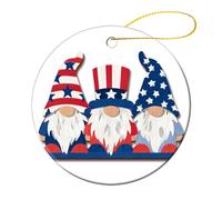 Three Gnomes Patriotic Flag Pattern Christmas Tree Hanging Ornaments,2 Pieces, 7.2CM Round Double-Sided