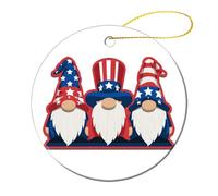 Three Gnomes Tall Hats American Flag Pattern Christmas Tree Hanging Ornaments,2 Pieces, 7.2CM Round Double-Sided