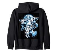 Three Goats Under Full Moon Night Sky Capricorn Meme Zip Hoodie