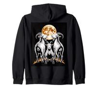 Three Goats Under Full Moon Zip Hoodie