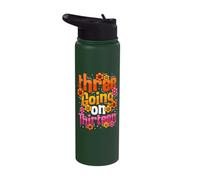Three Going On Thirteen 3rd Birthday Girl Threenager Stainless Steel Insulated Water Bottle