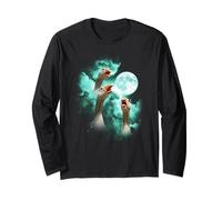 Three Goose Howling at The Moon tie dye Green Long Sleeve T-Shirt