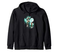 Three Goose howling at the moon tie dye green Zip Hoodie