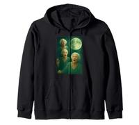 Three Granny Moon 3 Old Ladys Retro Howling Cursed Meme Zip Hoodie