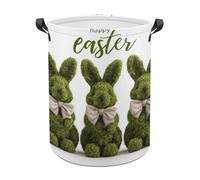 Three Green Topiary Bunnies with Bows Laundry Baskets Laundry Hamper Waterproof Foldable Storage Bin Dirty Clothes Laundry Basket for Living Room Bathroom