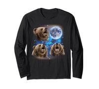 Three Grizzly Bears Howling at The Moon Weird Meme Grizzly Long Sleeve T-Shirt
