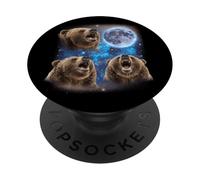 Three Grizzly Bears Howling At The Moon Weird Meme Grizzly PopSockets Adhesive PopGrip
